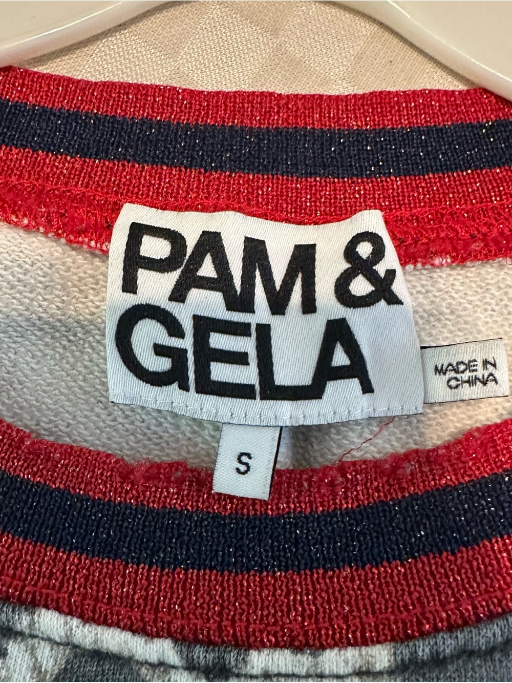 Pam & Gela Gray Leopard-Print Crewneck with Red & Navy Trim - Picture 3 of 5
